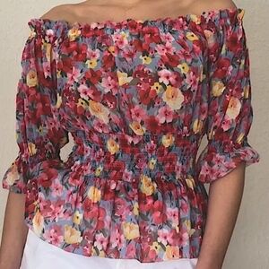 L'Agence Aubriella Floral Smocked Off The Shoulder Blouse, XS Women's (new)